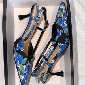 Nine West Black and Blue Floral Heels